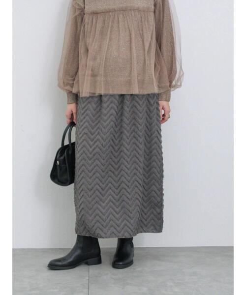 Samansa Mos2 blue（サマンサモスモスブルー）の「ジグザグ柄フリンジナロースカート（スカート・レディース・ブラック/グレー/チャコールグレー・F）」の16枚目の写真