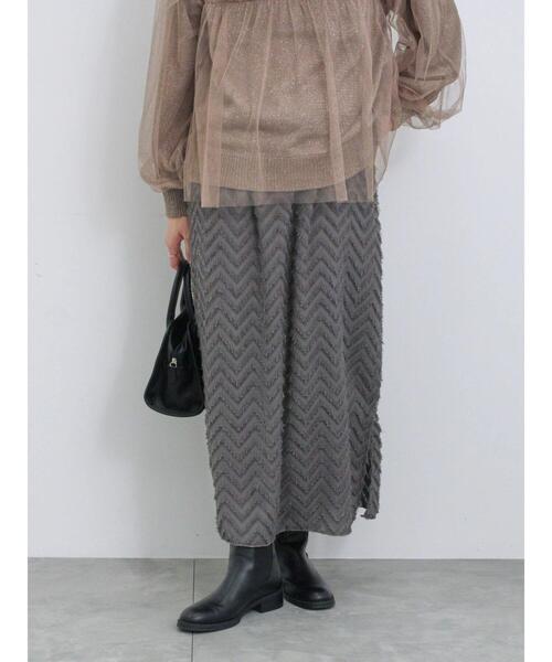 Samansa Mos2 blue（サマンサモスモスブルー）の「ジグザグ柄フリンジナロースカート（スカート・レディース・ブラック/グレー/チャコールグレー・F）」の18枚目の写真