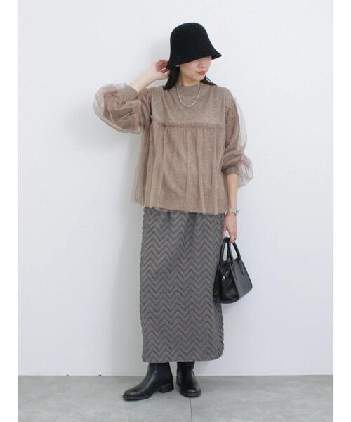 Samansa Mos2 blue（サマンサモスモスブルー）の「ジグザグ柄フリンジナロースカート（スカート・レディース・ブラック/グレー/チャコールグレー・F）」の19枚目の写真