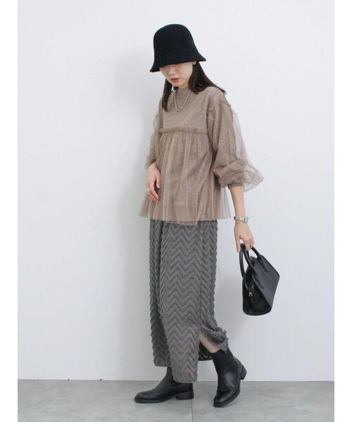 Samansa Mos2 blue（サマンサモスモスブルー）の「ジグザグ柄フリンジナロースカート（スカート・レディース・ブラック/グレー/チャコールグレー・F）」の20枚目の写真