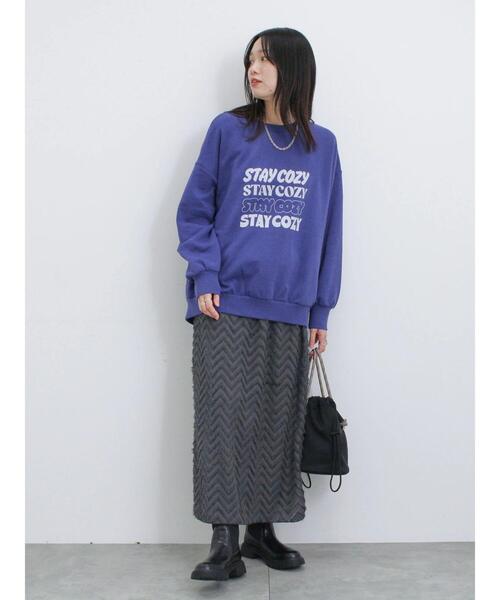 Samansa Mos2 blue（サマンサモスモスブルー）の「ジグザグ柄フリンジナロースカート（スカート・レディース・ブラック/グレー/チャコールグレー・F）」の4枚目の写真