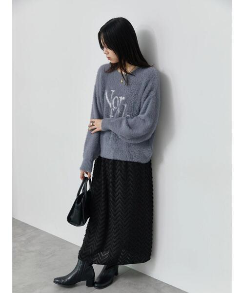 Samansa Mos2 blue（サマンサモスモスブルー）の「ジグザグ柄フリンジナロースカート（スカート・レディース・ブラック/グレー/チャコールグレー・F）」の5枚目の写真