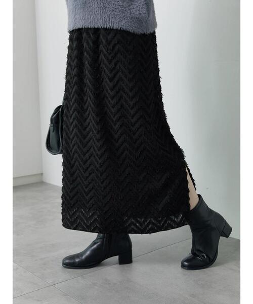 Samansa Mos2 blue（サマンサモスモスブルー）の「ジグザグ柄フリンジナロースカート（スカート・レディース・ブラック/グレー/チャコールグレー・F）」の6枚目の写真