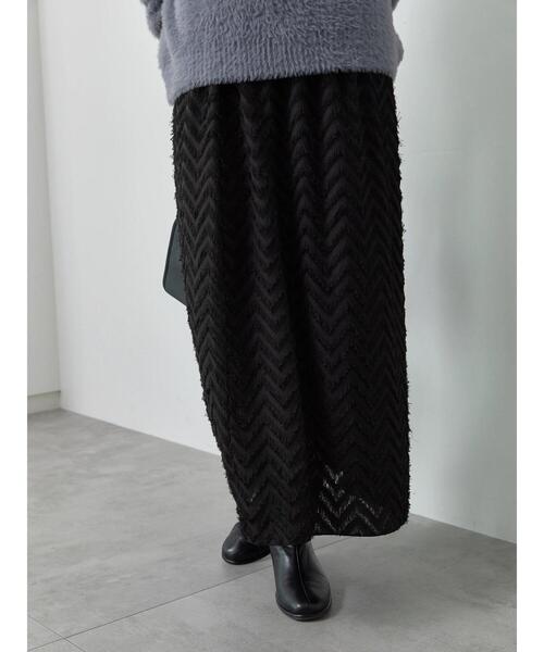 Samansa Mos2 blue（サマンサモスモスブルー）の「ジグザグ柄フリンジナロースカート（スカート・レディース・ブラック/グレー/チャコールグレー・F）」の8枚目の写真