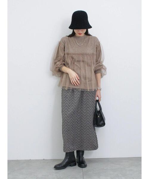 Samansa Mos2 blue（サマンサモスモスブルー）の「ジグザグ柄フリンジナロースカート（スカート・レディース・ブラック/グレー/チャコールグレー・F）」の11枚目の写真