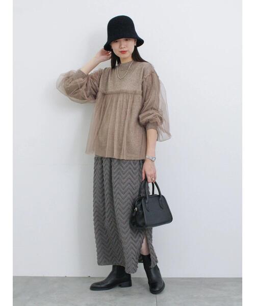 Samansa Mos2 blue（サマンサモスモスブルー）の「ジグザグ柄フリンジナロースカート（スカート・レディース・ブラック/グレー/チャコールグレー・F）」の12枚目の写真