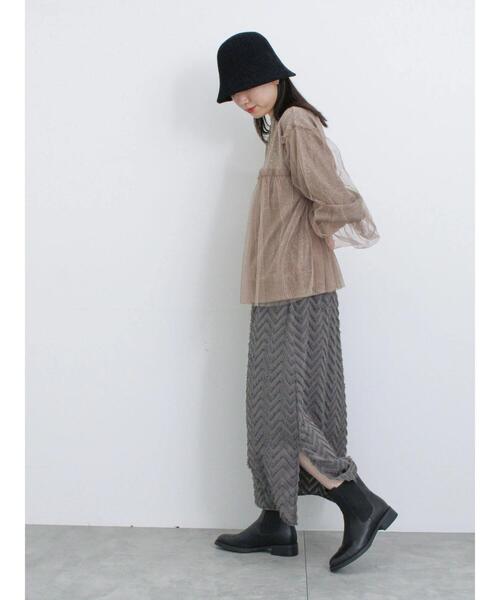 Samansa Mos2 blue（サマンサモスモスブルー）の「ジグザグ柄フリンジナロースカート（スカート・レディース・ブラック/グレー/チャコールグレー・F）」の13枚目の写真