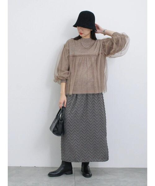 Samansa Mos2 blue（サマンサモスモスブルー）の「ジグザグ柄フリンジナロースカート（スカート・レディース・ブラック/グレー/チャコールグレー・F）」の14枚目の写真