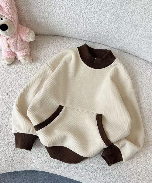 aimoha（アイモハ）の「【aimoha-KIDS-】ポケット付き配色スウェット（スウェット・キッズ・ベージュ/グレー/チョコ・110/120/130/140/150）」の3枚目の写真