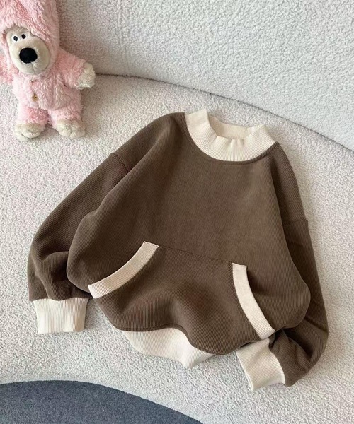 aimoha（アイモハ）の「【aimoha-KIDS-】ポケット付き配色スウェット（スウェット・キッズ・ベージュ/グレー/チョコ・110/120/130/140/150）」の2枚目の写真