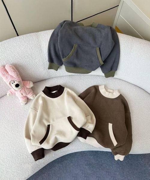 aimoha（アイモハ）の「【aimoha-KIDS-】ポケット付き配色スウェット（スウェット・キッズ・ベージュ/グレー/チョコ・110/120/130/140/150）」の5枚目の写真