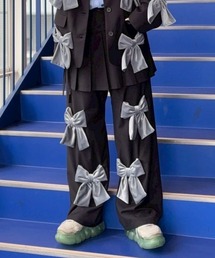 PRECIOUS RIBBON PLEATS WRAP SKIRT LAYERED パンツ