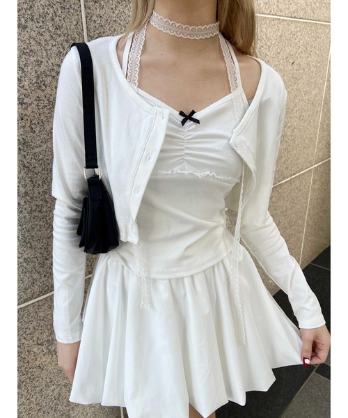 PHILLY（フィリー）の「【2点セット】リボンキャミセットカーディガン（カーディガン/ボレロ・レディース・グレー/ブラック/ホワイト・FREE）」の2枚目の写真