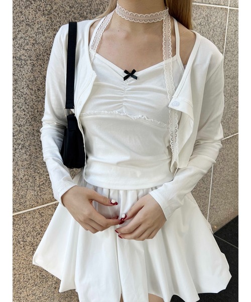 PHILLY（フィリー）の「【2点セット】リボンキャミセットカーディガン（カーディガン/ボレロ・レディース・グレー/ブラック/ホワイト・FREE）」の9枚目の写真