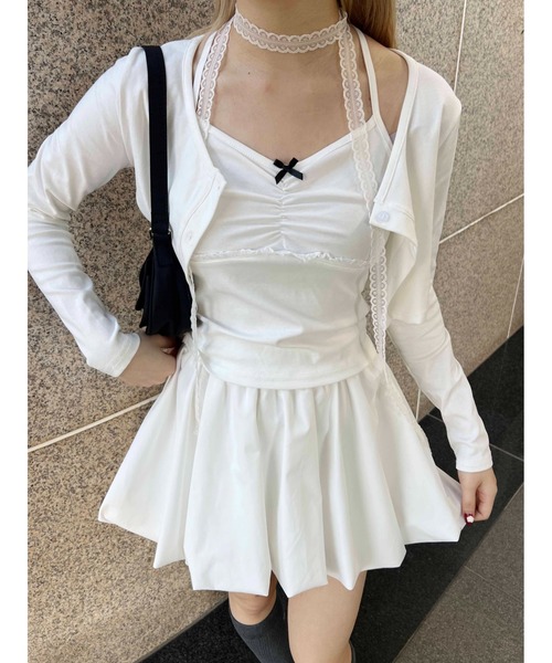 PHILLY（フィリー）の「【2点セット】リボンキャミセットカーディガン（カーディガン/ボレロ・レディース・グレー/ブラック/ホワイト・FREE）」の8枚目の写真