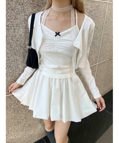 PHILLY（フィリー）の「【2点セット】リボンキャミセットカーディガン（カーディガン/ボレロ・レディース・グレー/ブラック/ホワイト・FREE）」の7枚目の写真