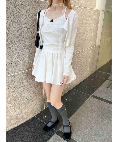 PHILLY（フィリー）の「【2点セット】リボンキャミセットカーディガン（カーディガン/ボレロ・レディース・グレー/ブラック/ホワイト・FREE）」の5枚目の写真