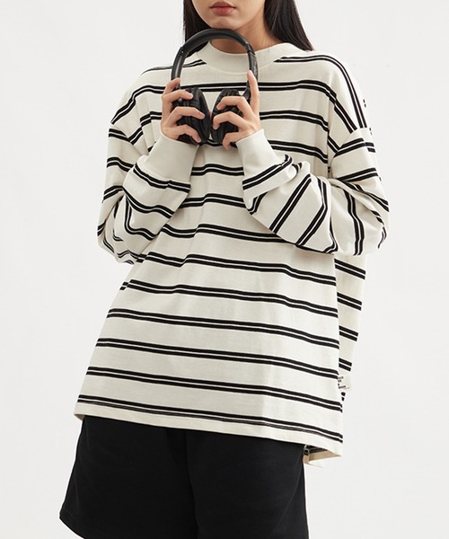 SUWDEE(スーディー)の「double stripe mock neck pullover(Tシャツ/カットソー・レディース・ブラック/ホワイト・S/M/L)」の4枚目の写真
