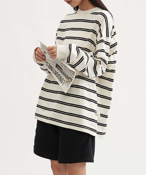 SUWDEE(スーディー)の「double stripe mock neck pullover(Tシャツ/カットソー・レディース・ブラック/ホワイト・S/M/L)」の7枚目の写真