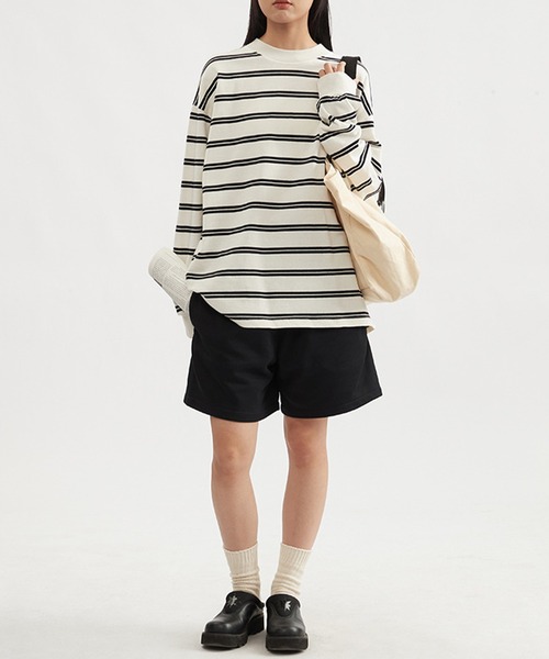SUWDEE(スーディー)の「double stripe mock neck pullover(Tシャツ/カットソー・レディース・ブラック/ホワイト・S/M/L)」の8枚目の写真