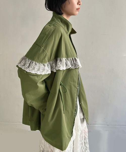 Jewelobe（ジュエローブ）の「レースフリルルーズモッズブルゾン（ブルゾン・レディース・カーキ/ブラック・FREE）」の9枚目の写真