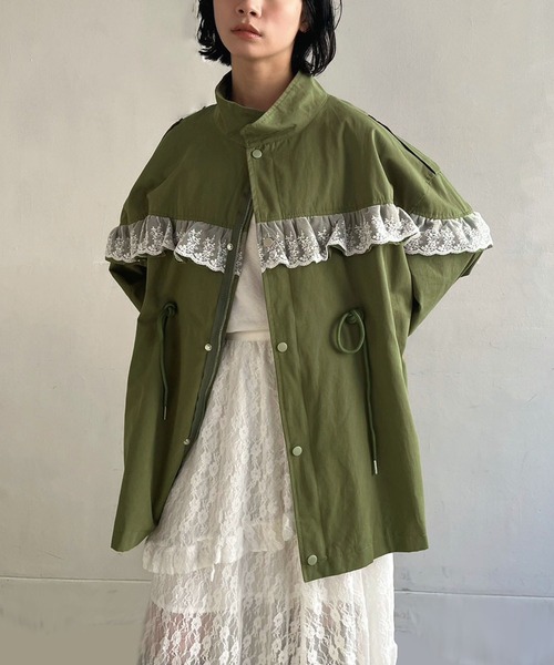 Jewelobe（ジュエローブ）の「レースフリルルーズモッズブルゾン（ブルゾン・レディース・カーキ/ブラック・FREE）」の10枚目の写真