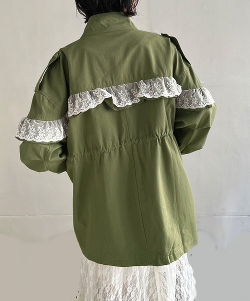 Jewelobe（ジュエローブ）の「レースフリルルーズモッズブルゾン（ブルゾン・レディース・カーキ/ブラック・FREE）」の11枚目の写真