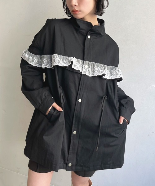 Jewelobe（ジュエローブ）の「レースフリルルーズモッズブルゾン（ブルゾン・レディース・カーキ/ブラック・FREE）」の14枚目の写真