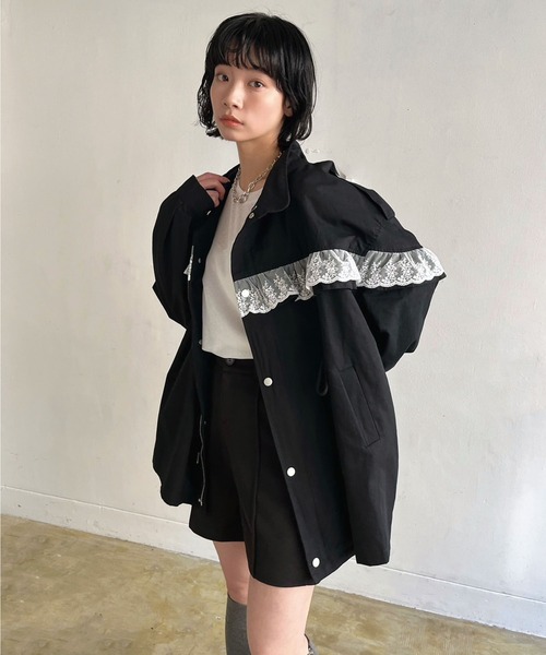 Jewelobe（ジュエローブ）の「レースフリルルーズモッズブルゾン（ブルゾン・レディース・カーキ/ブラック・FREE）」の15枚目の写真