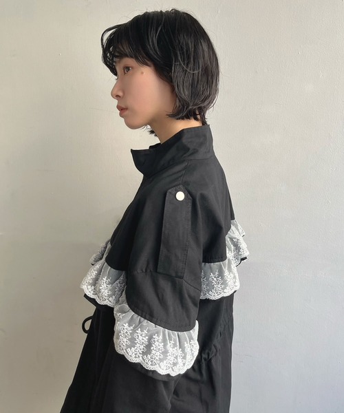Jewelobe（ジュエローブ）の「レースフリルルーズモッズブルゾン（ブルゾン・レディース・カーキ/ブラック・FREE）」の16枚目の写真