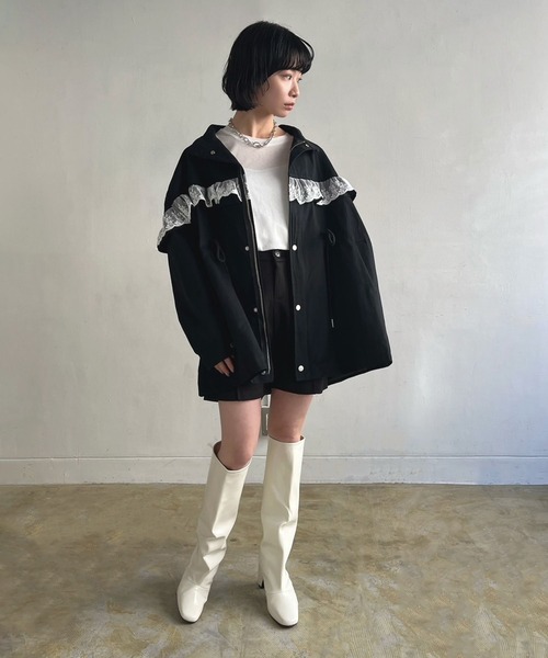 Jewelobe（ジュエローブ）の「レースフリルルーズモッズブルゾン（ブルゾン・レディース・カーキ/ブラック・FREE）」の5枚目の写真