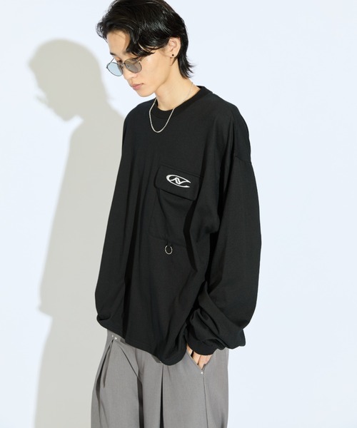 Lui's（ルイス）の「【Neucon/ニューコン】ロゴ刺繡フラップポケットリングデザインロンT（Tシャツ/カットソー・メンズ・ホワイト/ブルー/ブラック・2/1）」の6枚目の写真