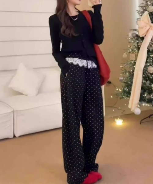 ampm（エーエムピーエム）の「※【ampm】ドット柄レースベルト付きスウェットパンツ（スウェットパンツ・レディース・ブラック/グレー・FREE）」の5枚目の写真