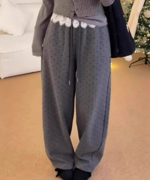 ampm（エーエムピーエム）の「※【ampm】ドット柄レースベルト付きスウェットパンツ（スウェットパンツ・レディース・ブラック/グレー・FREE）」の10枚目の写真