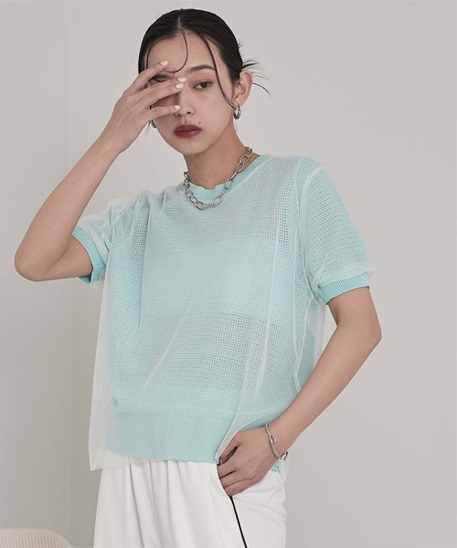 miette(ミエット)の「チュールレイヤードメッシュトップス(Tシャツ/カットソー・レディース・ライトブルー/オフホワイト/レッド・FREE)」の12枚目の写真