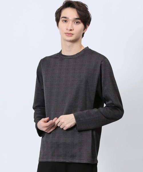 renoma HOMME（レノマオム）の「【ストレッチ ウォッシャブル】レノマ オム 千鳥ジャガード クルーネック長袖Tシャツ（Tシャツ/カットソー・メンズ・ホワイト/ブラック・MEDIUM/LARGE/X-LARGE）」の2枚目の写真