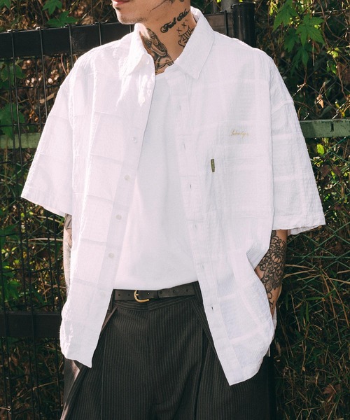 Subciety(サブサエティ)の「Patch work shirt(シャツ/ブラウス・メンズ・ブラック/ホワイト/ネイビー・X-LARGE/LARGE/MEDIUM/SMALL)」の14枚目の写真