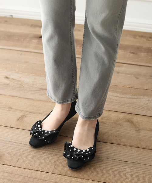 coca(ANDEX shoes product)(コカ)の「【SUSTINABLE】パール付きリボンニットフラットパンプス(パンプス・レディース・ブラック/ベージュ・LARGE/MEDIUM/SMALL)」の6枚目の写真