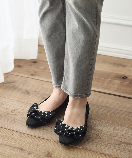 coca(ANDEX shoes product)(コカ)の「【SUSTINABLE】パール付きリボンニットフラットパンプス(パンプス・レディース・ブラック/ベージュ・LARGE/MEDIUM/SMALL)」の7枚目の写真