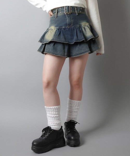 SPINNS（スピンズ）の「フリルで盛れる★ベルト付きデニムスカート/インナーパンツ付き/2サイズ展開（デニムスカート・レディース・ブラック/ブルー・S/M）」の16枚目の写真