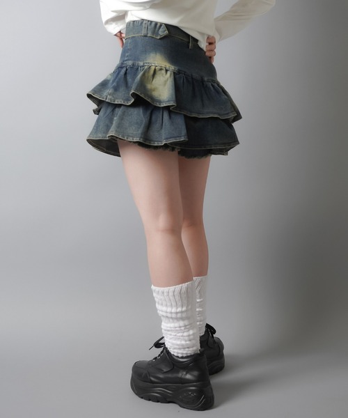 SPINNS（スピンズ）の「フリルで盛れる★ベルト付きデニムスカート/インナーパンツ付き/2サイズ展開（デニムスカート・レディース・ブラック/ブルー・S/M）」の17枚目の写真