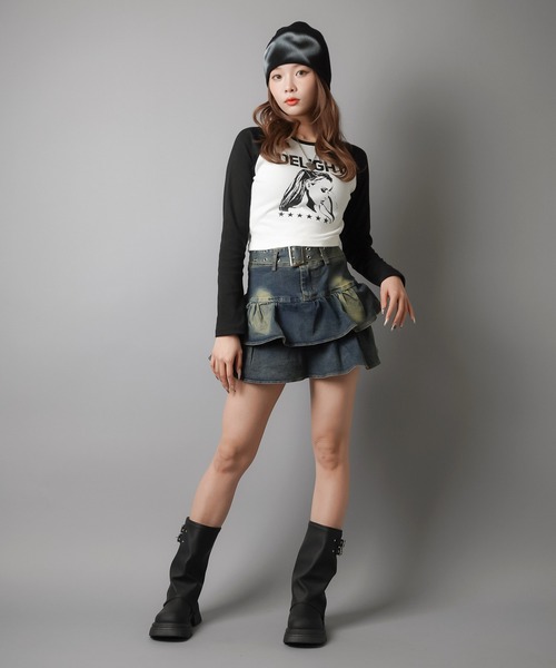 SPINNS（スピンズ）の「フリルで盛れる★ベルト付きデニムスカート/インナーパンツ付き/2サイズ展開（デニムスカート・レディース・ブラック/ブルー・S/M）」の6枚目の写真