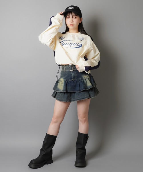 セール】フリルで盛れる☆ベルト付きデニムスカート/インナーパンツ