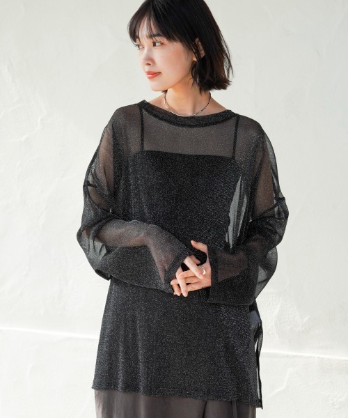 Bou Jeloud（ブージュルード）の「オーバーサイズラメシアートップス（Tシャツ/カットソー・レディース・ブラック/グレー/モカ/ベージュ・FREE）」の2枚目の写真