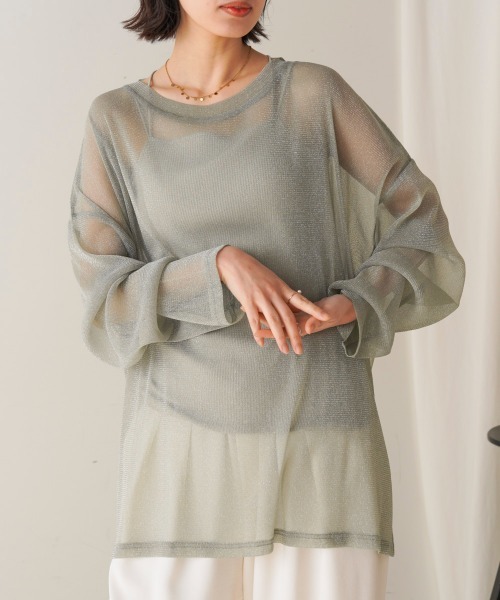 Bou Jeloud（ブージュルード）の「オーバーサイズラメシアートップス（Tシャツ/カットソー・レディース・ブラック/グレー/モカ/ベージュ・FREE）」の5枚目の写真