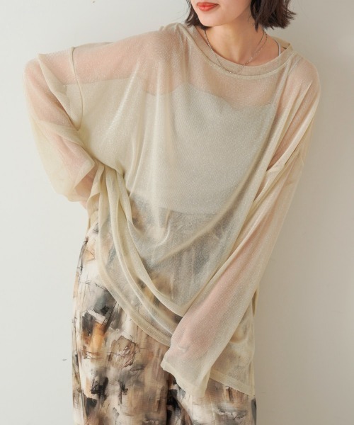 Bou Jeloud（ブージュルード）の「オーバーサイズラメシアートップス（Tシャツ/カットソー・レディース・ブラック/グレー/モカ/ベージュ・FREE）」の16枚目の写真