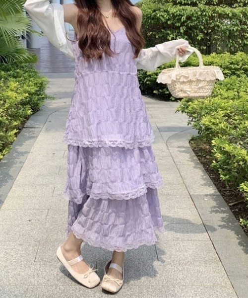 Mejoul（メジュール）の「レースティアードロングキャミワンピース（シャツワンピース・レディース・ブラック/パープル/ホワイト・L/M）」の18枚目の写真