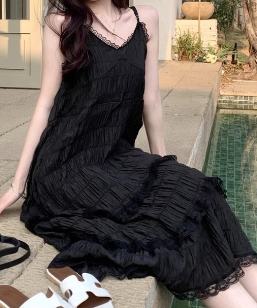 Mejoul（メジュール）の「レースティアードロングキャミワンピース（シャツワンピース・レディース・ブラック/パープル/ホワイト・L/M）」の17枚目の写真