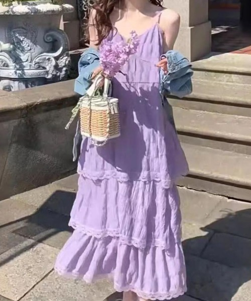 Mejoul（メジュール）の「レースティアードロングキャミワンピース（シャツワンピース・レディース・ブラック/パープル/ホワイト・L/M）」の20枚目の写真