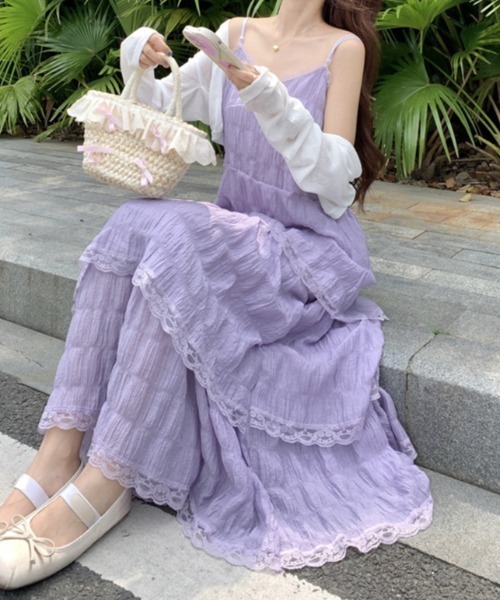 Mejoul（メジュール）の「レースティアードロングキャミワンピース（シャツワンピース・レディース・ブラック/パープル/ホワイト・L/M）」の21枚目の写真